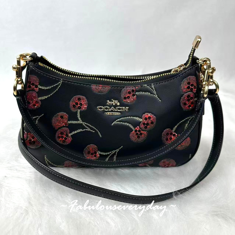 Coach Teri Shoulder/Crossbody Bag With Cherry Print Leather/Gold/Black CCZ16 New